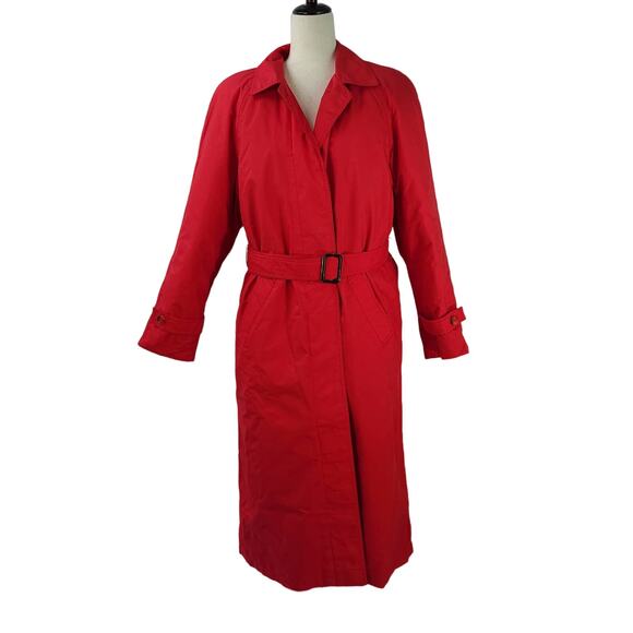 Eddie Bauer Red Belted Trench Coat Zip Out Quilted Down Liner Vintage USA Size M - Picture 1 of 5